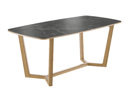 Стол  Фрейм  1800*900*750 (мрамор черный глянец/ ноги дуб коньяк)